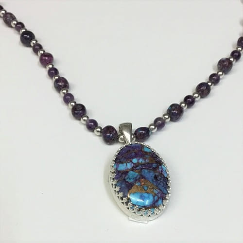 DKC-1096 Necklace Kingman Purple Dahlia  TQ Pendant $180 at Hunter Wolff Gallery